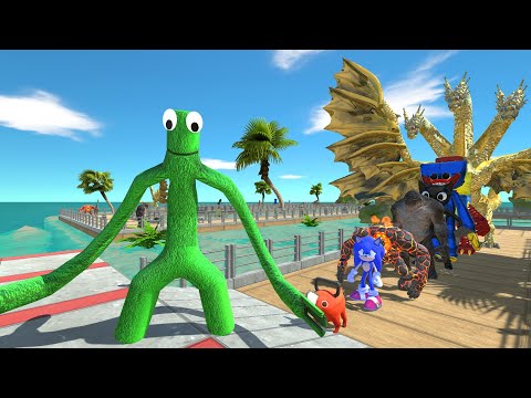 Rainbow Friends Green Fight Boxy Boo OASIS DEATH RUN - Animal Revolt Battle Simulator