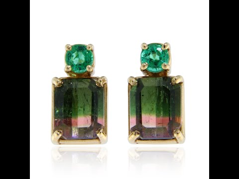 Cercei Aur 14k Turmaline Pepene Verde Watermelon Smarald Naturale - Culoare si Eleganta