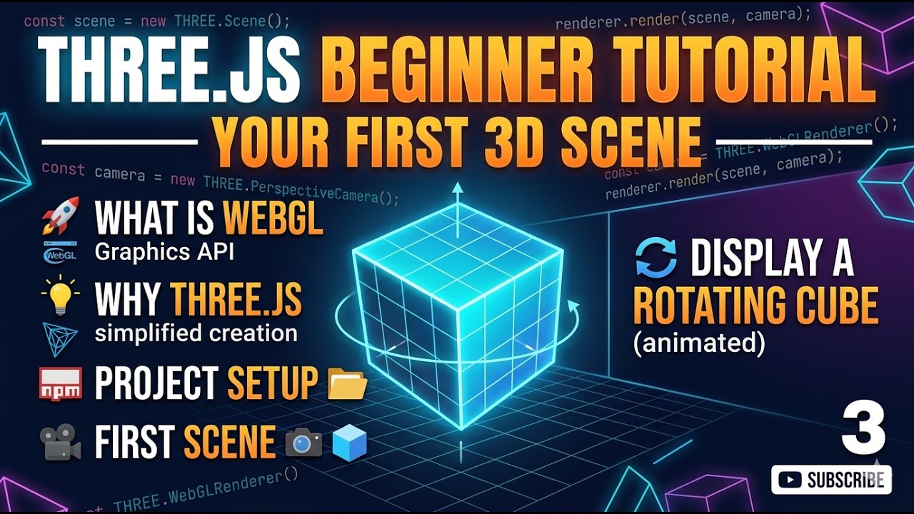 Three.js Beginner Tutorial | Create Your First 3D Scene (Rotating Cube)