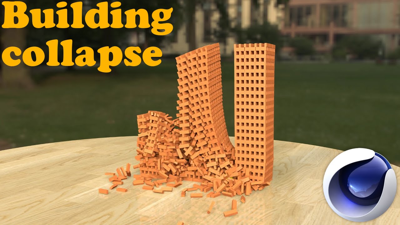 3 Tower collapse. Animation in cinema 4D