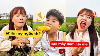 Tổng hợp video siêu hài hước troll mẹ cực vui, trộn kem với muối troll mẹ nhắm mắt ăn hết đồ ăn vặt