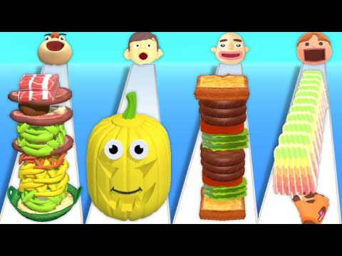 NOODLE RUN vs JUICE RUN vs SANDWICH RUNNER vs PANCAKE RUN - Quadruple Game