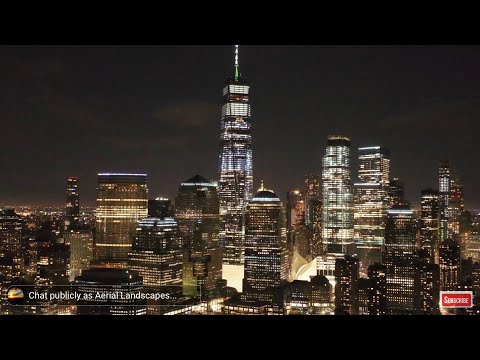 New York City Skyline at Night Live Screensaver HD , Aerial Landscapes Wallpaper HD Live