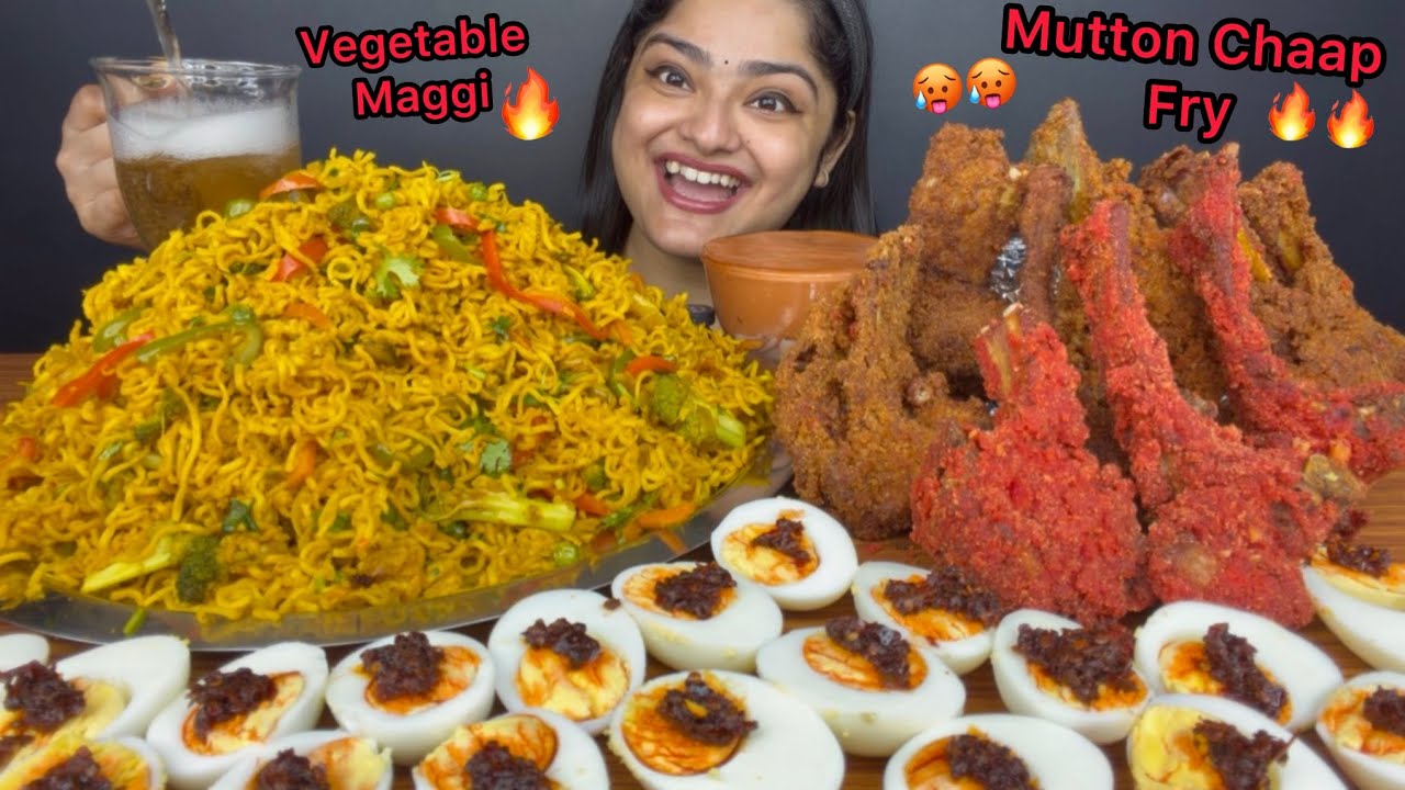 VEGETABLE MAGGI, MUTTON CHAAP CRISPY AND CHEETOS MUTTON CHAAP, BOILED EGGS WITH SPICY CHILLI OIL 