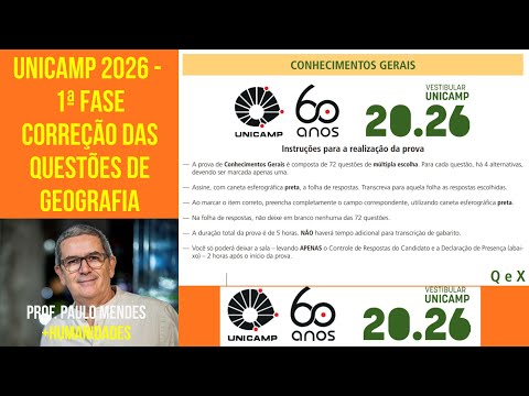 UNICAMP 2026: CORREÇÃO DAS QUESTÕES DE GEOGRAFIA DA 1ª FASE