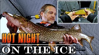 PIKE & WALLEYE Back Lake Ice Fishing HOT NIGHT ON THE ICE