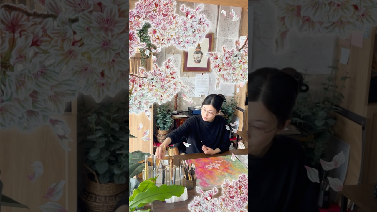 【日本画】咲き誇る桜の花びらを描く。ー作業音入り・メイキングー #shorts