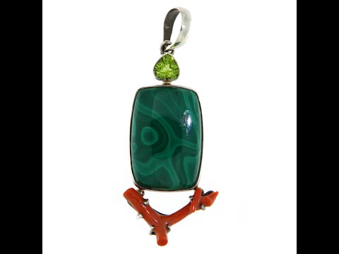 Pandant din Argint 925 Malachit Coral Peridot Naturale - Sinergie de Culori și Energie
