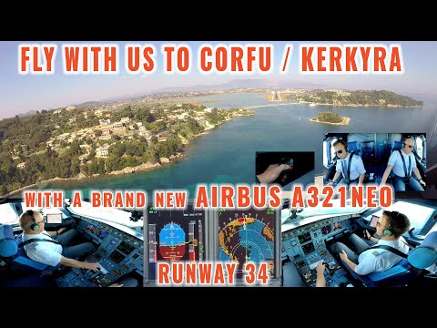 CORFU 🇬🇷 Island (CFU) | Brand new Airbus A321 NEO approach + landing Rwy 34 | pilots + cockpit