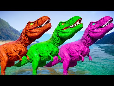 T-REX COLOR PACK vs DELTADROMEUS vs SPINOSAURUS vs INDOMINUS REX - Jurassic World Evolution