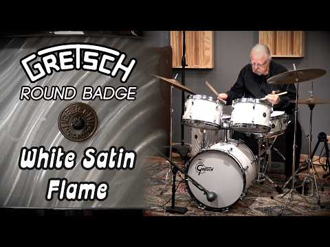 Gretsch 18/12/12/14/5.5x14" 60's Round Badge Bop Drum Set - White Satin Flame image 26