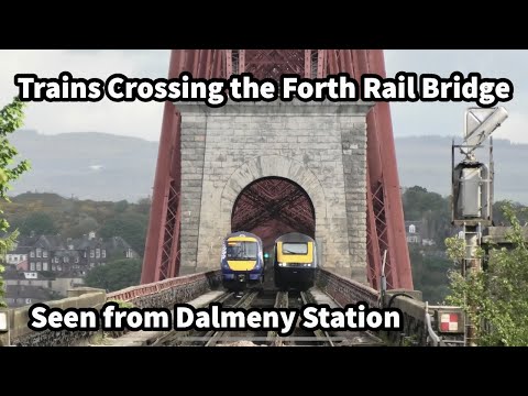 Trains Crossing The FORTH RAIL BRIDGE seen from Dalmeny Station -  VIEW STRAIGHT through the Bridge