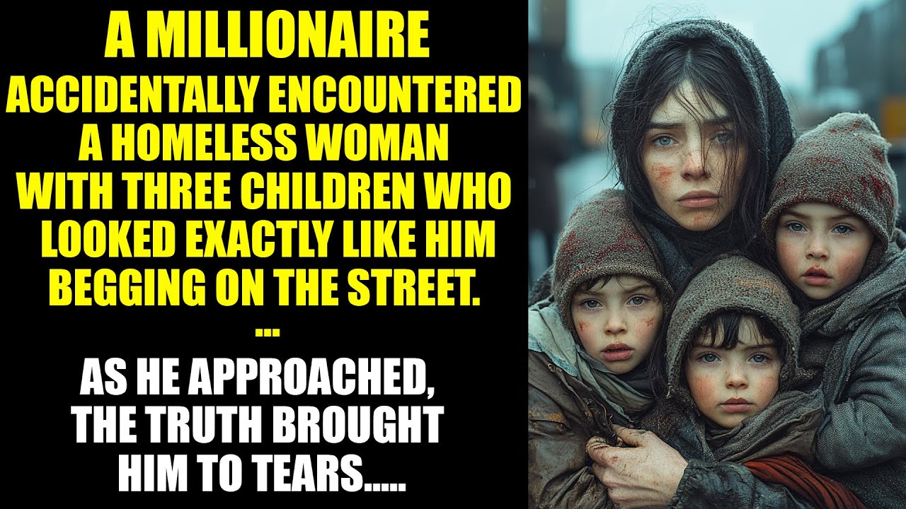 MILLIONAIRE SHOCKED To See A HOMELESS WOMAN Begging With THREE CHILDREN Who LOOK JUST LIKE... Him..