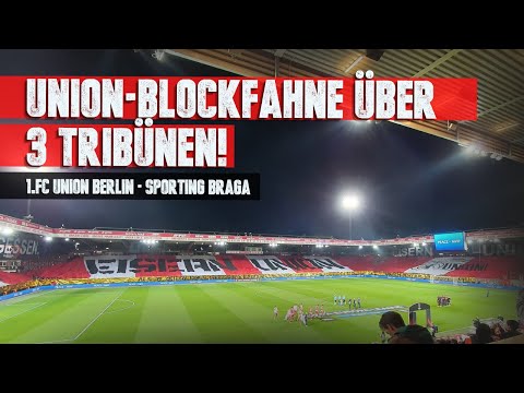 Europa League: Union Berlin BLOCKFAHNE ÜBER 3 TRIBÜNEN gegen Sporting Braga (27.10.2022)