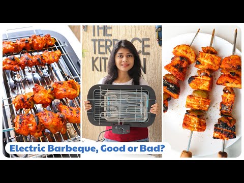 Silver electric barbeque grill, for home and kitchen