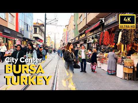 Turkey 🇹🇷 Bursa 4K Walking Tour 2025 | City Center, Turkish Street Markets, Grand Mosque