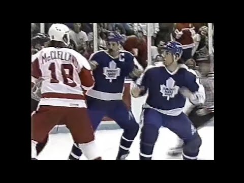 Maple Leafs - Red Wings rough stuff 3/2/90 Domi's first NHL game
