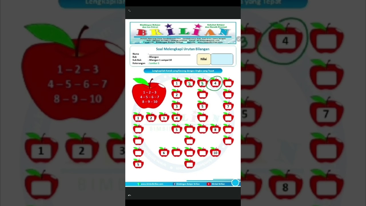 Lembar Melengkapi Urutan Bilangan / Angka untuk PAUD dan TK