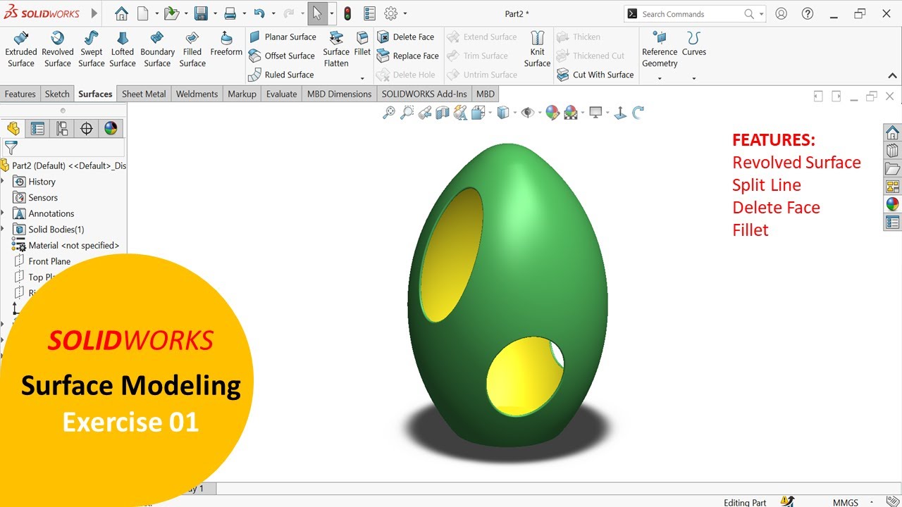 SolidWorks Surface Modeling Tutorial | Surface Exercise 1 | #solidworkstutorials #cad