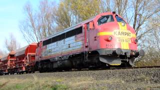 preview picture of video 'Kárpát Vasút 459 021 (ex-DSB My 1125) on ballast train along Lake Balaton (table 29)'