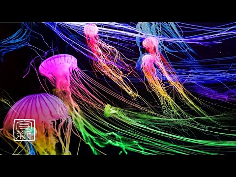 Extremly Relaxing Piano♬Music 12HRS with neon🌈color Seanettle Jellyfish.