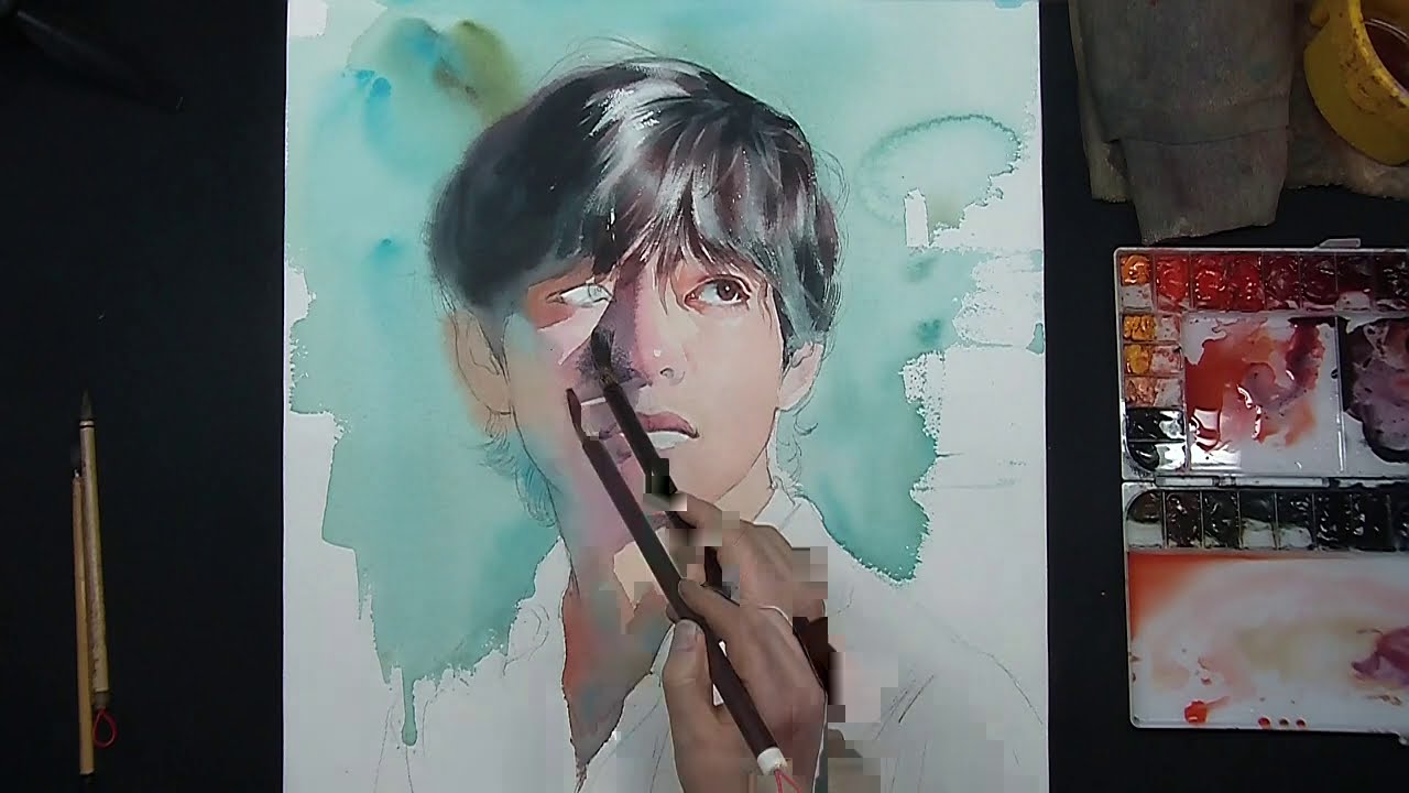 watercolor portrait painting by j.hunsung watercolor