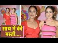 Sara Ali Khan Pink Bodycon Dress Shehnaaz Gill Orange Dress में लगी Hot Full Video Bolds