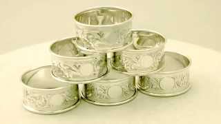 Sterling Silver Napkin Rings Set of Six - Antique George V - AC Silver (W8646)
