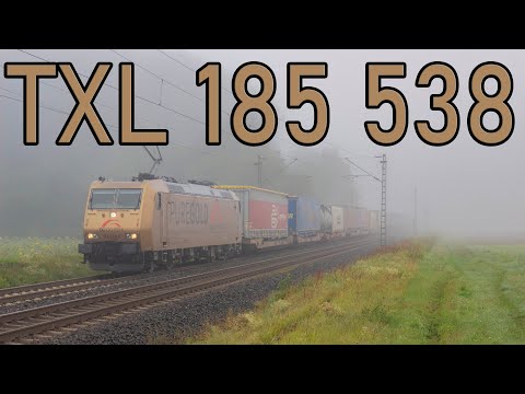 TXL 185 538 "Pure Gold" met intermodale trein door Retzbach-Zellingen! [4K]