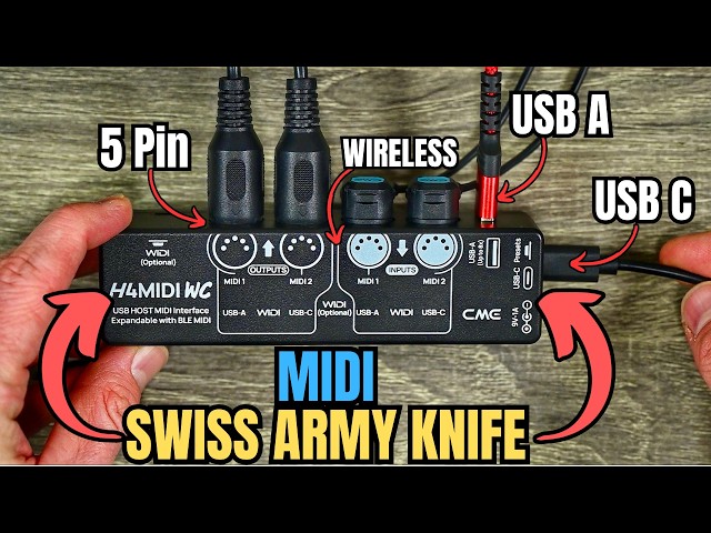 Vídeo relacionado con CME H4MIDI WC - Interfaz MIDI USB Host avanzada con router, filtro, mapeador, MIDI Bluetooth WIDI opcional, modo de alimentación independiente de 9 V - Perfecta para guitarristas y productores