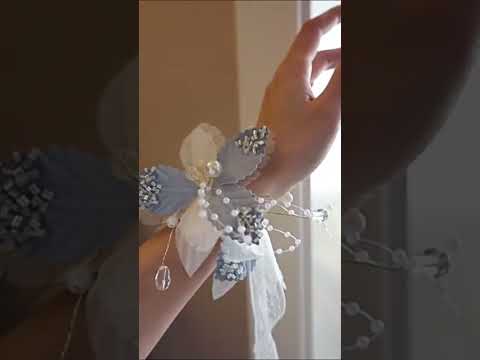 Fabric Beaded Flower Blue Corsage Bracelet