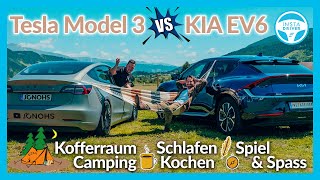 Tesla Model 3 vs KIA EV6 | Camping, V2L, Kofferraum, Schlafen und Stromverbrauch