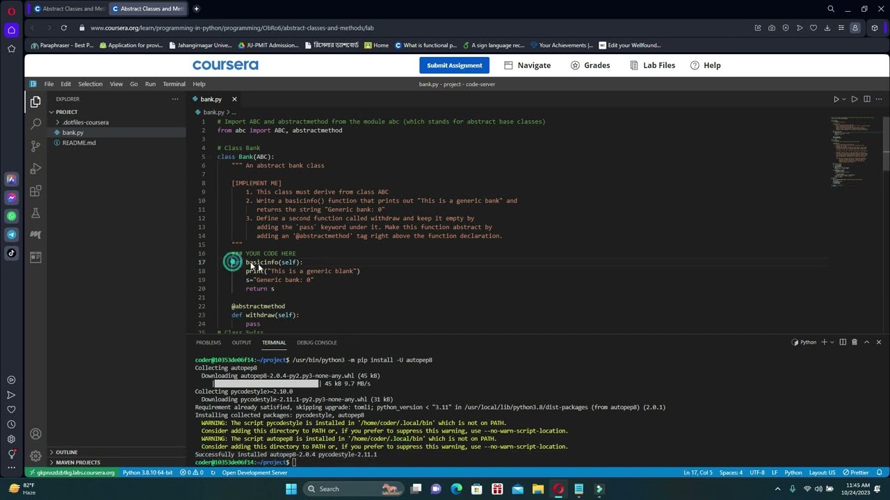 Programming Assignment: Abstract Classes and Methods Coursera | Programming in Python