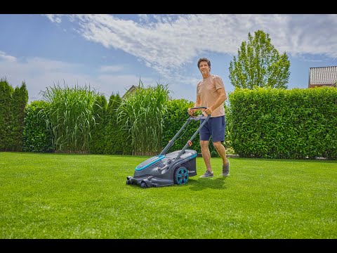 Gardena PowerMax Duo 46/36V Dual-Blade akumuliatorinės vejapjovės komplektas su P4A baterija video