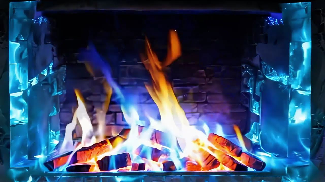 Modern Ice and Fire Fireplace 4K Ultra HD (10 HOURS) | Relaxing Blue and Orange Flames Yule log