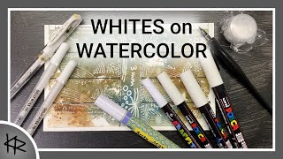 comparing white pens over WATERCOLOR - 292