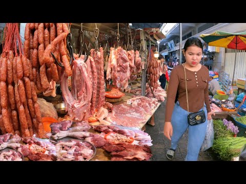 Cambodian street food, walking tour Phnom Penh traditional Market 2023