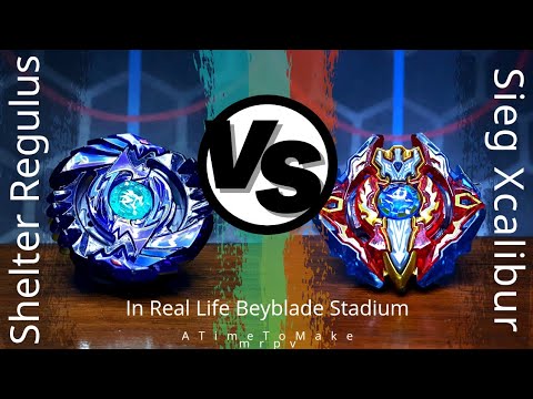 Shelter Regulus .5S.Tw vs Sieg Xcalibur .1.Ir | on Real Life Beyblade Stadium