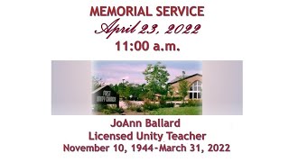 Memorial Service for JoAnn Ballard, Unity Licensed Teacher