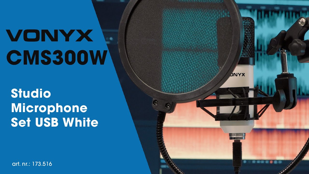 Vonyx Microphone à condensateur CMS300W Studio-Set Blanc