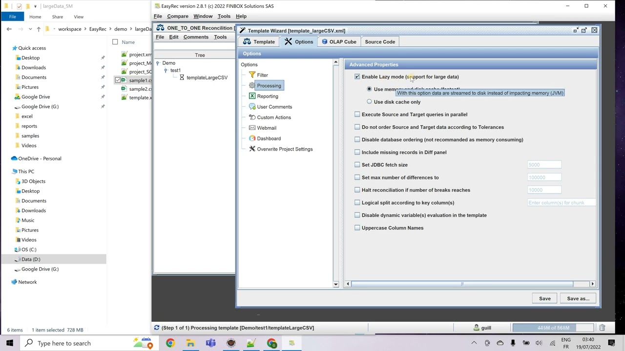 Sample 3: Reconcile 2 large CSV files of 5 million lines each