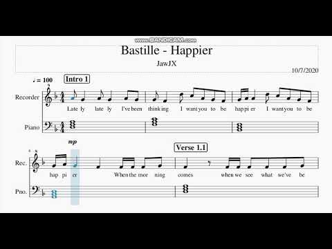 Bastille - " Happier " Recorder Sheet Music