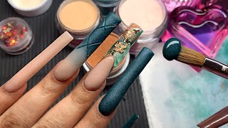 EMERALD GREEN FALL NAILS 🍂🍁/ AUTUMN ACRYLIC NAILS INSPO 