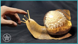 How to Carving a Wood Epoxy Resin Whimsical Snail with a Blooming Shell | DIY Sculpture Art Project