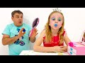 Nastya and Dad do dress up and make up a Nastya and Dad do dress up and make up a