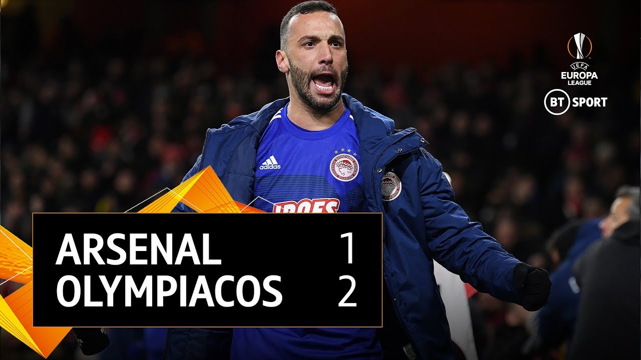 Arsenal vs Olympiacos (1-2) 2-2 Agg. | UEFA Europa League Highlights - YouTube