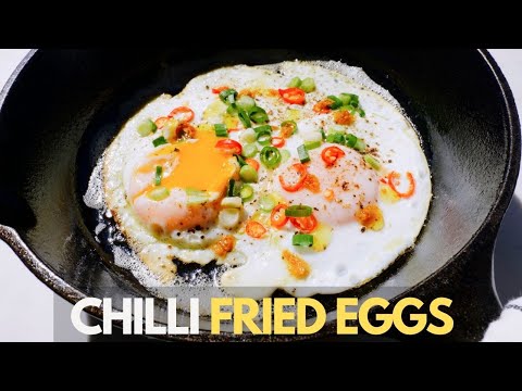 Spring onion and Chilli fried eggs with Garlic oil  | Anytime breakfast recipe