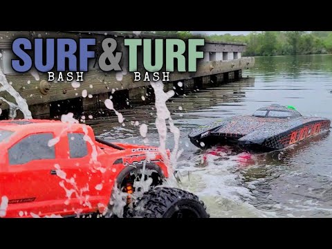 Rc Surf & Turf | X-maxx, Blackjack 42 Beat Down | Rc Boat Launch