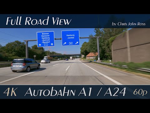 Autobahn (A1, A24), Germany: Bargteheide - Ahrensburg - Kreuz Hamburg-Ost - Hamburg-Horn - 4K UHD