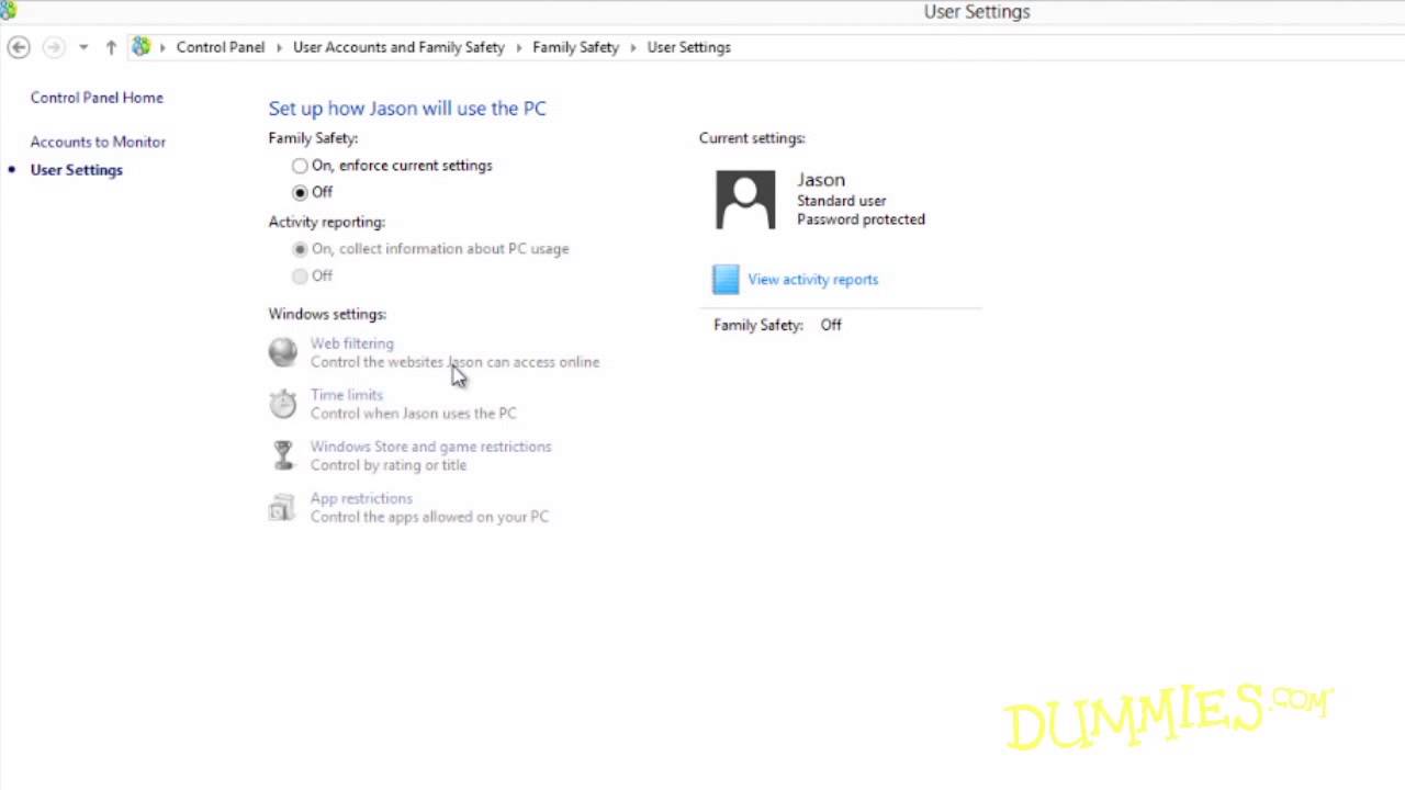 How to Use Family Safety in Windows 8 For Dummies